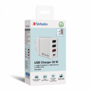 Verbatim 30W 4 Bağlantılı Usb Şarj Cihazı Beyaz 1x Usb-C® PD 20W / 1 x Usb-A QC 3.0 / 2 x Usb-A 10W (AB)-(49701)