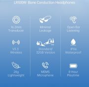 Takstar LR100W IPX6 Su ve Ter Geçirmeyen Mikrofonlu Kablosuz Kemik İletimli Kulaklık LR100W 32 GB