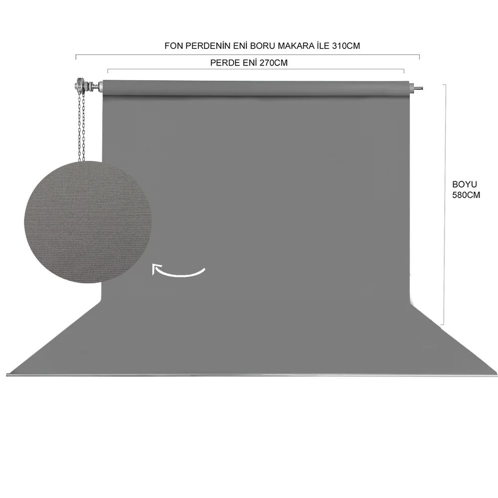 Stüdyo Teknik 270x580Cm Gri Fon Perde Seti ve Askısı