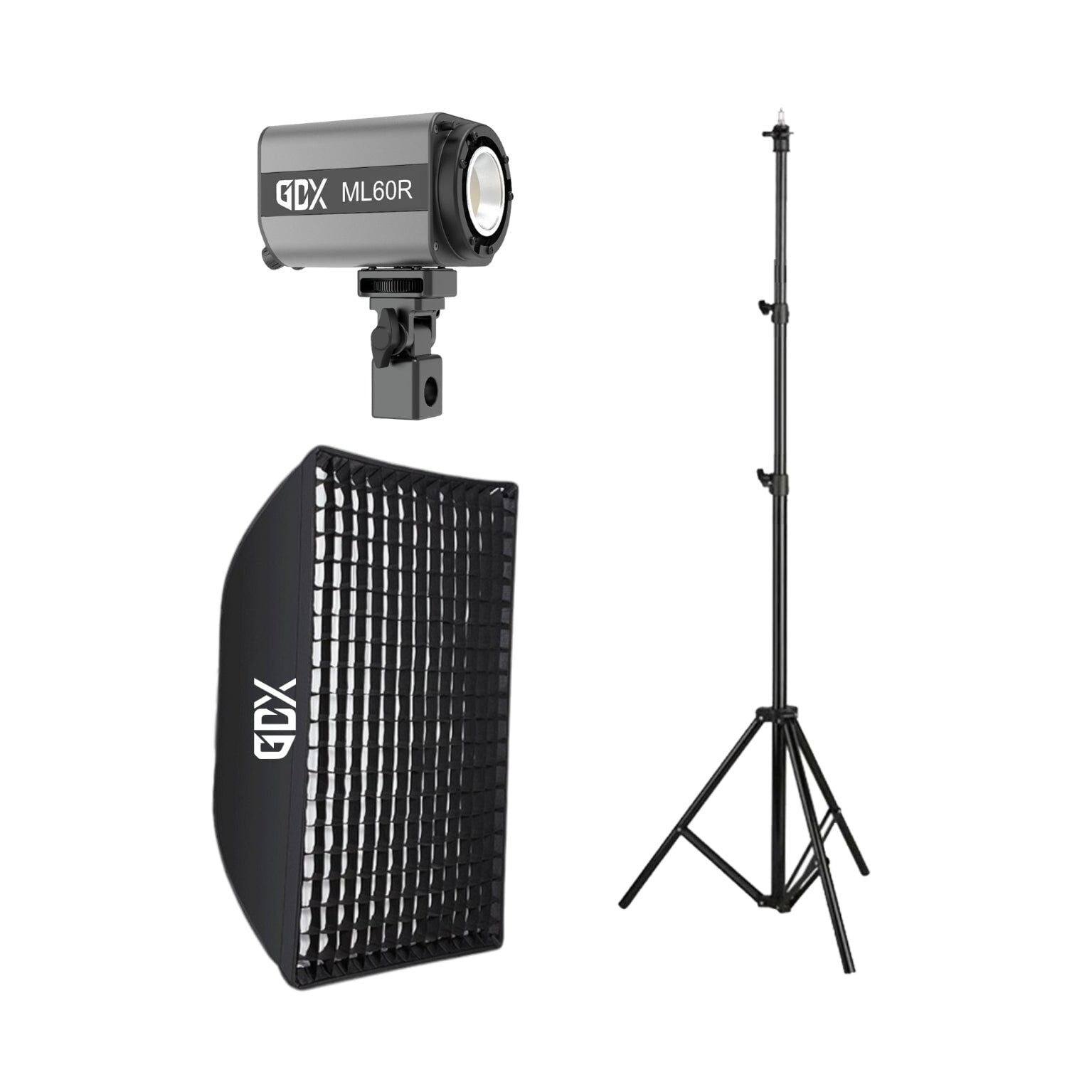 GDX ML60RGB 60W RGB Bataryalı Led Tekli Set 60x90 Gridli Softbox 2.6m Işık Ayaklı