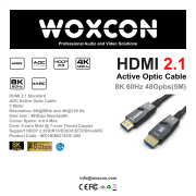 Woxcon 8K @ 60Hz 4:4:4 HDMI2.1 Hybrid AOC Kablo 15 Metre Plug Type: HDMI AM TO HDMI AM 48 Gbps