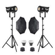 GDX EXC-220C-II Bi-Color LED Video Işığı 2’li Set 460W 2x 95cm Gridli Octagon Softboxlu Tam Set