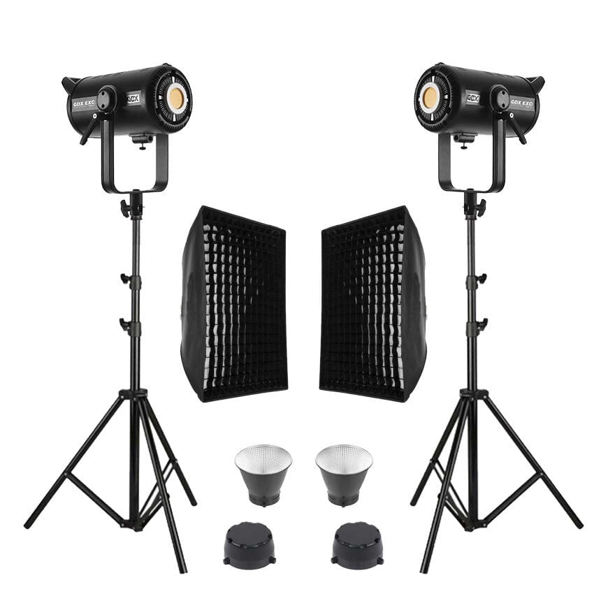 GDX EXC-220C-II Bi Color LED Video Işığı 2’li Set 460W 2x Izgaralı Softbox 260cm Ayak Full Set