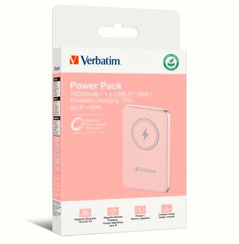 Verbatim 10000 Mah Manyetik Kablosuz (Magsafe)15W Powerbank 20 W PD Pembe Renk Kablo Dahil