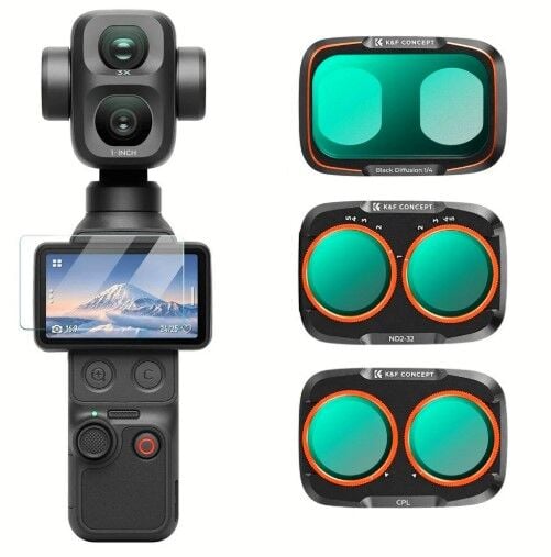 K&F Concept Dji Osmo Pocket 4P İçin 3 Parça Filtre Seti (CPL + Black Mist 1/4 + ND2-32) (Metal)