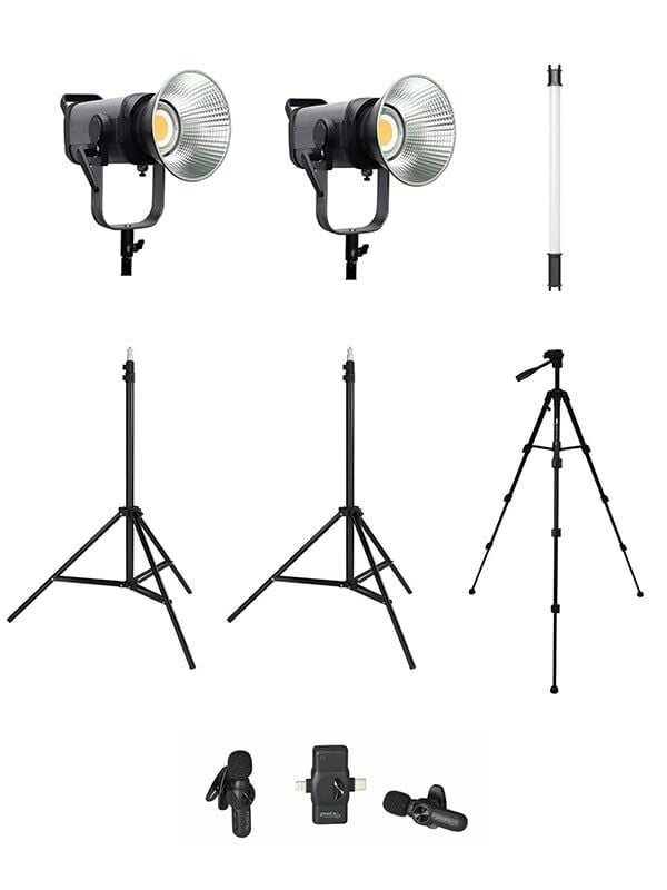 COBAC 200 Stüdyo Işığı (2) + 3 Mt Işık Ayağı (2) + 307 Tripod + V6 Mikrofon + HDL60 ışık Işık Seti