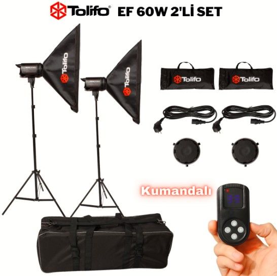 Tolifo EF 60w Led Video Işığı 2'li Soft Box'lı Çantalı set
