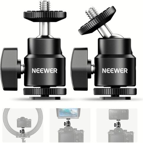 NEEWER ST17 1/4'' Kamera Hot Shoe Adaptörü (Mini Bilyeli Başlık) - 2'li Paket