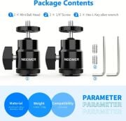 NEEWER ST17 1/4'' Kamera Hot Shoe Adaptörü (Mini Bilyeli Başlık) - 2'li Paket