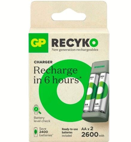 GP E221 USB Pil Şarj Cihazı 2 Adet 2600mAh AA Kalem Pilli Set