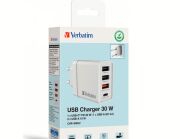 VERBATIM  CHR-30EU2 USB CHARGER 30W WITH 1XUSB-C PD 20W/1XUSB-A QC 3.0/ 2XUSB