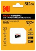 Kodak 512GB UHS-I U3 A2 V30Ultra Micro SD Hafıza Kartı (Pocket Kameralarla Uyumlu) (160MB/s - 145MB/s)