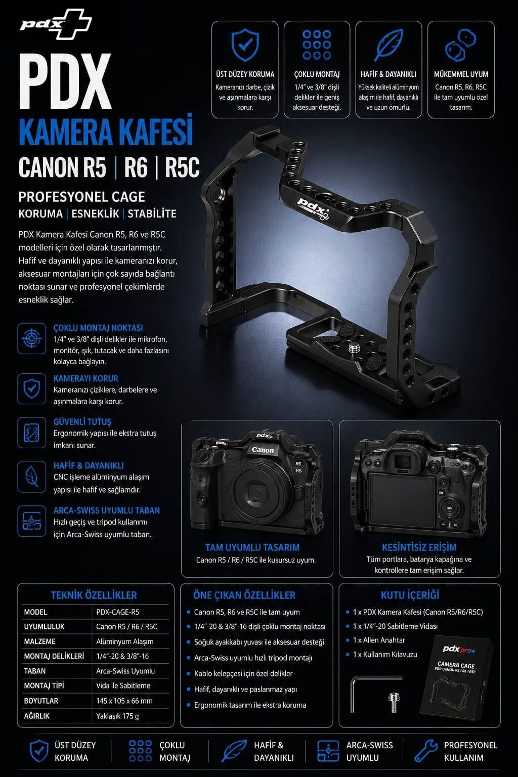 PDX Kamera Kafesi Canon R5 R6 R5C | Profesyonel Cage