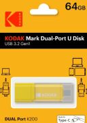 Kodak 64GB 3.2 Gen1 Type-C + USB Bellek (K200Y)
