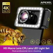 Apexel Yeni 3'ü 1 Arada Cep Telefonu Lens Klipsi ve Dolgu Işığı ile 100mm Makro Lens Kiti