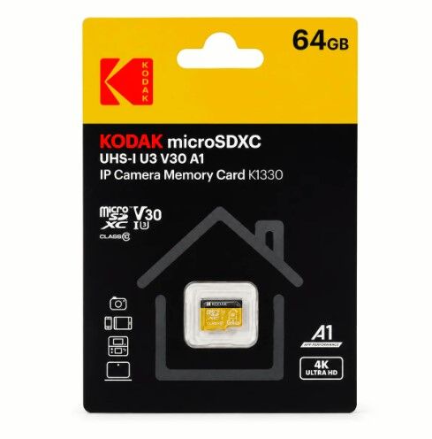 Kodak 64GB Micro SD UHS-I U3/V30/A1 Güvenlik Kamerası İçin Kart KI330