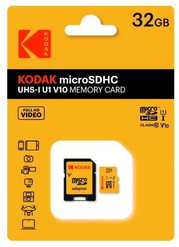 Kodak 32GB Micro SD UHS-I C10 U1 V10 Kart + Adaptör (Sarı)