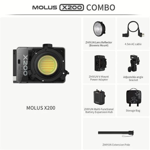 Zhiyun Molus X200 COB Combo Paket 200W Taşınabilir LED Video Işığı - Siyah