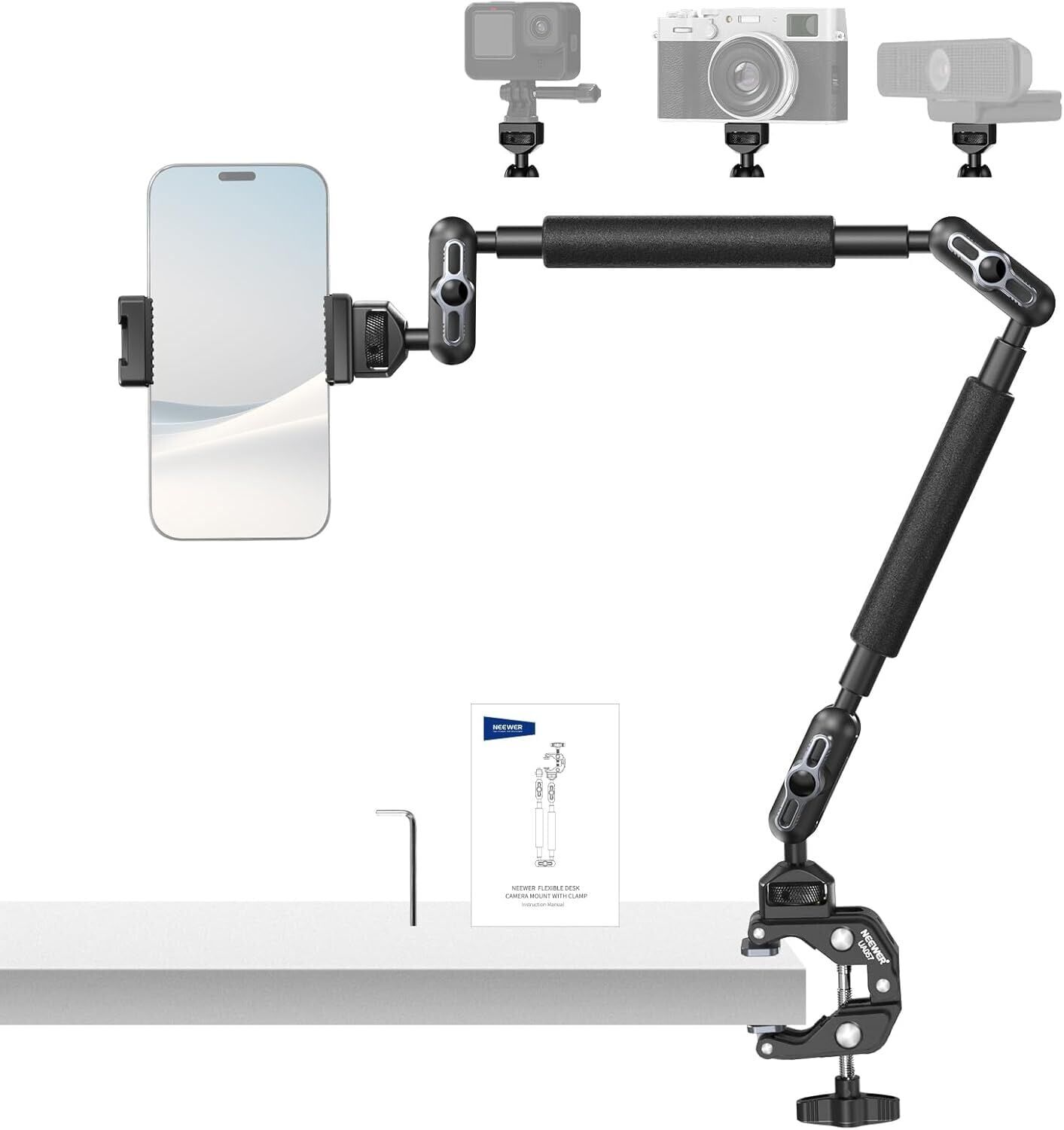 NEEWER UA057 22'' (55 cm) Mafsallı Magic Arm Süper Kelepçe ve Telefon Tutucu Kiti